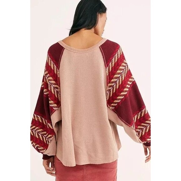 Free People Top Sz M Rainbow Dreams Thermal Knit Wide Sleeves Arizona Sands boho - Picture 4 of 16
